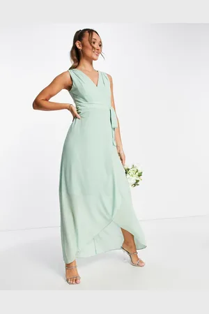 TFNC Bridesmaid chiffon wrap maxi dress in sage