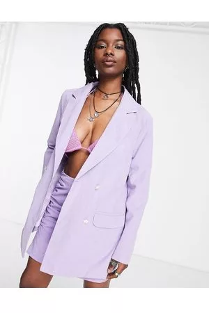 Daisy Street Oversized boyfriend blazer with retro floral buttons in lilac co-ord