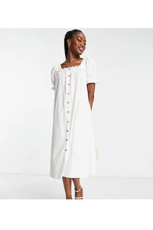 Pieces® Exclusive puff sleeve midi button through dress in