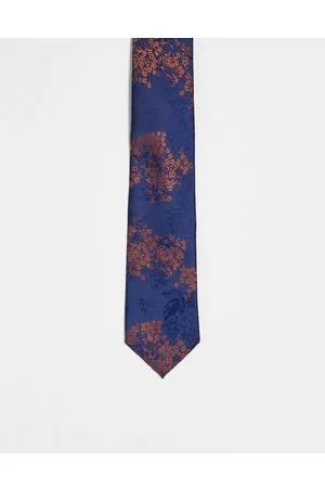ASOS Slim tie in navy and burnt orange floral