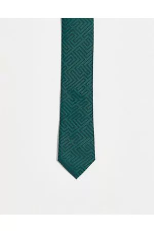 ASOS Skinny tie in green and navy geo design
