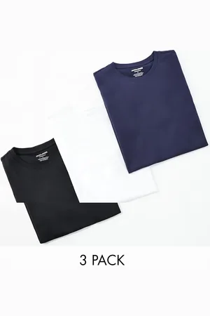 JACK & JONES Originals 3 pack curve longline t-shirt in white/navy/black