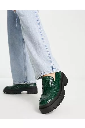 London Rebel Chunky loafers in emerald croc