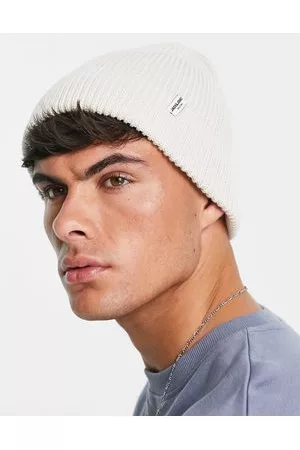 JACK & JONES Ribbed beanie with label in beige