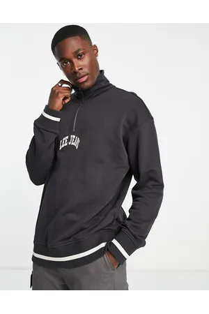 Lee Varsity central logo loose fit half zip sweatshirt in washed