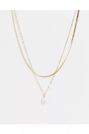 DesignB London Multirow necklace with semi precious stone in tone