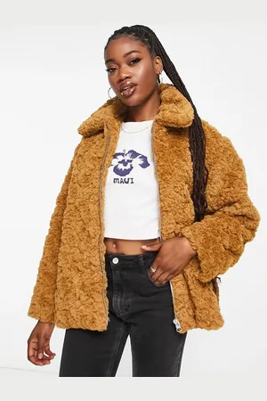 Monki Curly faux fur boxy jacket in