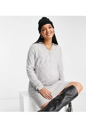 ASOS ASOS DESIGN Maternity knitted cable mini dress with open collar in