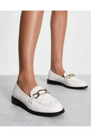 River Island Quilted chain detail loafer in cream