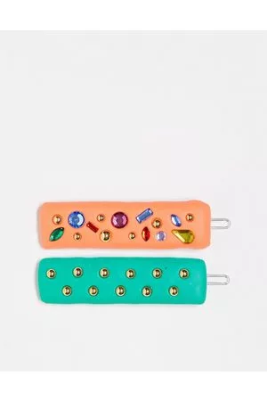 MANGO Two pack hair clips in pink and green
