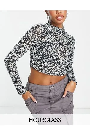 ASOS Hourglass mesh high neck long sleeve top in floral print