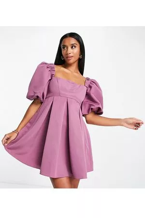 ASOS ASOS DESIGN petite structured prom mini dress with curved neckline detail in mauve