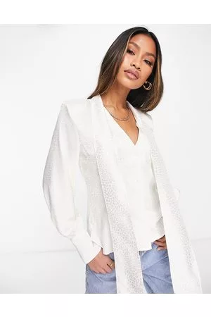 River Island Jacquard pussybow blouse in cream