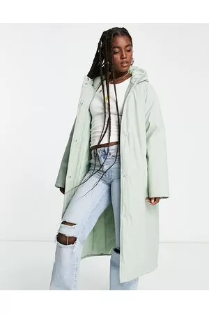 ASOS Heavyweight rubberised padded rain coat in sage