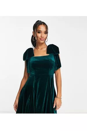 Forever New Velvet tie shoulder mini prom dress in emerald