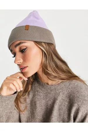 Pieces Ribbed beanie in lilac & brown