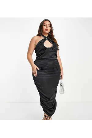 Simmi London Simmi Plus ruched halterneck midi dress in