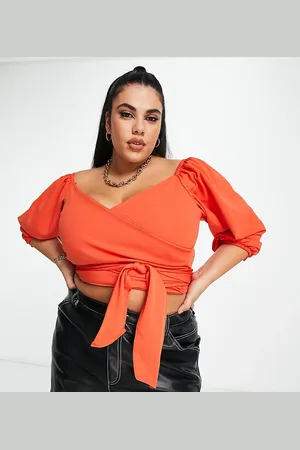 ASOS ASOS DESIGN Curve volume sleeve off shoulder wrap tie blouse in