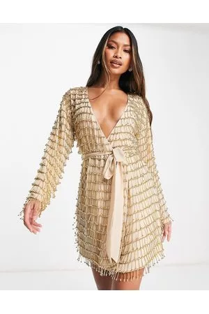 ASOS Wrap mini dress with ball bearing fringe embellishment in