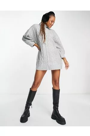 Monki Cable knit high neck mini dress in