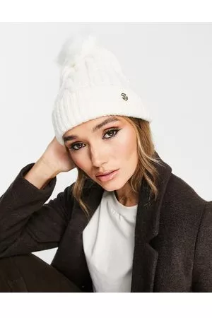 River Island Cable knit pom pom beanie in cream