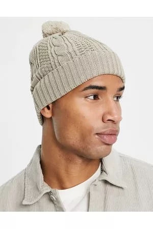 Boardmans Knitted cable bobble beanie hat in camel
