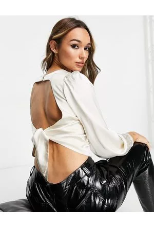 & OTHER STORIES Satin open back blouse in beige