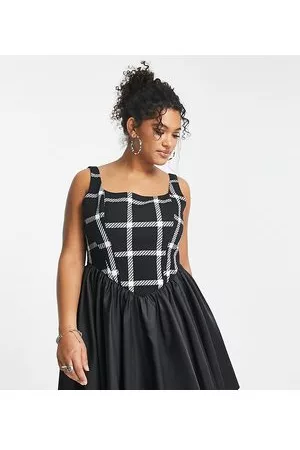 ASOS Mujer Cortos - Curve boucle corset square neck satin mix skater mini dress in