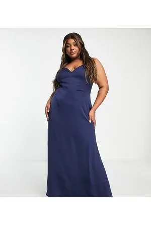 Little Mistress Strappy maxi dress in blue satin