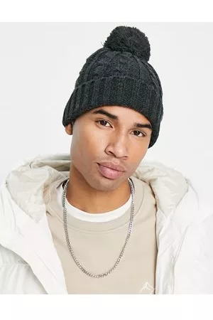 Farah Logo cable knit bobble beanie hat in charcoal