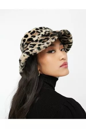 Monki Mujer Sombreros - Faux fur bucket hat in leopard print