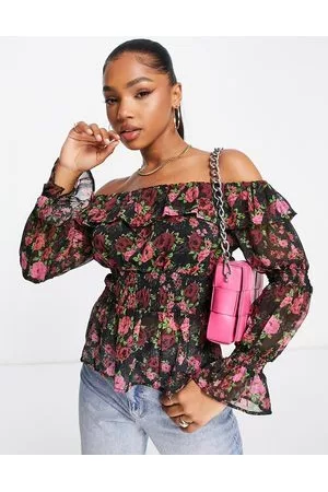 Miss Selfridge Chiffon bardot blouse in rose print