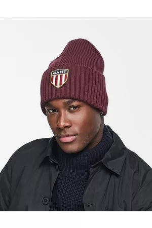 GANT Hombre Gorros - Wool beanie in burgundy with large shield logo