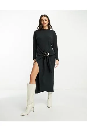ASOS Supersoft long sleeve maxi dress with drapey sarong detail in
