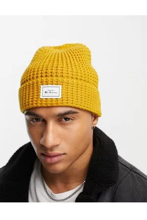 Ben Sherman Waffle knit beanie hat in mustard