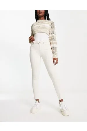 ONLY Blush skinny jeans with frayed hem in ecru