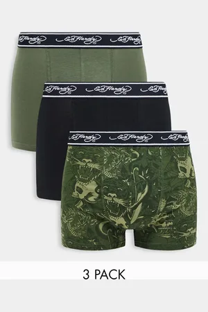 ED HARDY 3 pack boxers khaki tattoo print