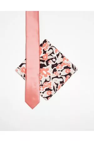 Devils Advocate Hombre Corbatas - Tie in pink and pocket square in floral