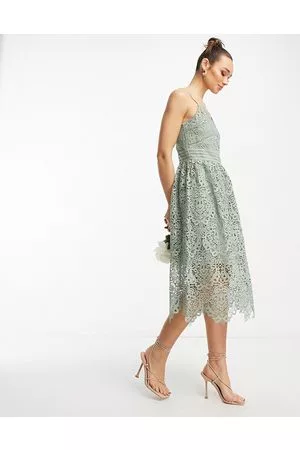 Y.A.S Bridesmaid embroidered strappy midi dress in sage