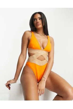 River Island Plunge wrap detail swimsuit in