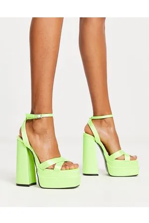 Glamorous Satin platform heeled sandals in lime