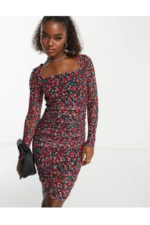 Y.A.S Y.A.S emla long sleeve dress in black and pink print