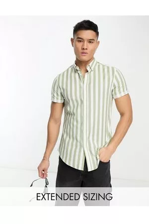 ASOS Stretch slim oxford stripe shirt in sage