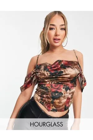 ASOS Fuller Bust satin cowl off shoulder corset in renaissance print