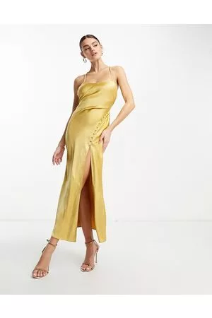 ASOS Satin button front maxi dress with lace up back detail in