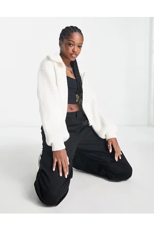 Weekday Brielle zip through chunky cardigan in off