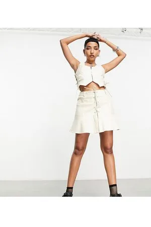 COLLUSION Pu corset detail mini skirt in off
