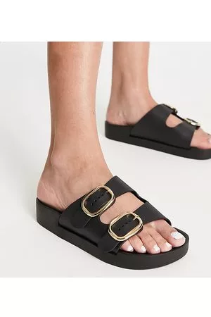 London Rebel London Rebel wide fit double buckle footbed sandals in
