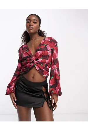 Urban Revivo Twist front blouse in rose print