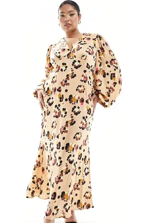 Never Fully Dressed Satin long sleeve animal wrap midaxi dress
